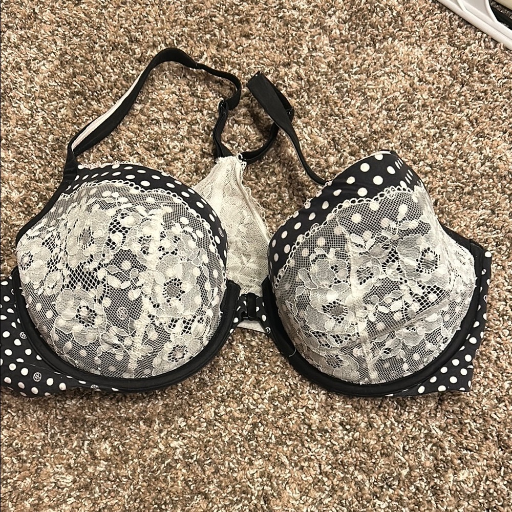 Polka Dot Lace Bra - Black and White